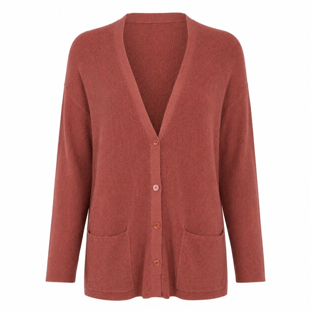 Eileen‎ Fisher Womens Organic Linen Blend Cardigan Sweater Size MP Coral Relaxed